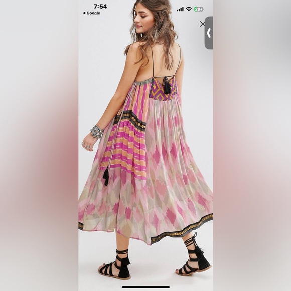 LIKE NEW Free People Bohemian style gold coin Maxi/Midi dress size Small - Picture 3 of 5